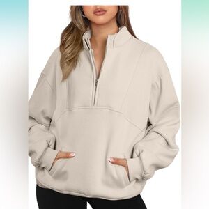 Women Half Zip Oversized Sweatshirts Long Sleeve Fleece Trendy With Pockets S